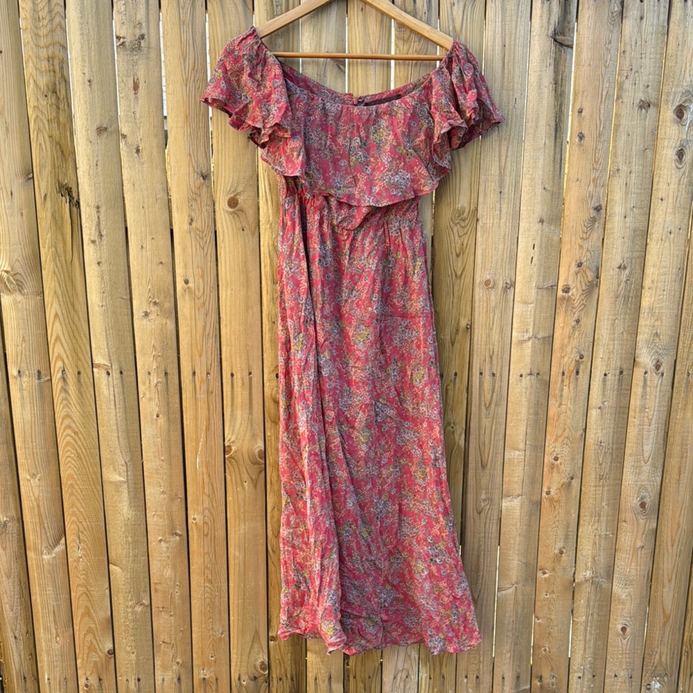 Reformation Coral Floral Off-Shoulder Maxi Dress